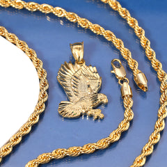 Eagle Pendant Rope Chain 14k Gold Plated