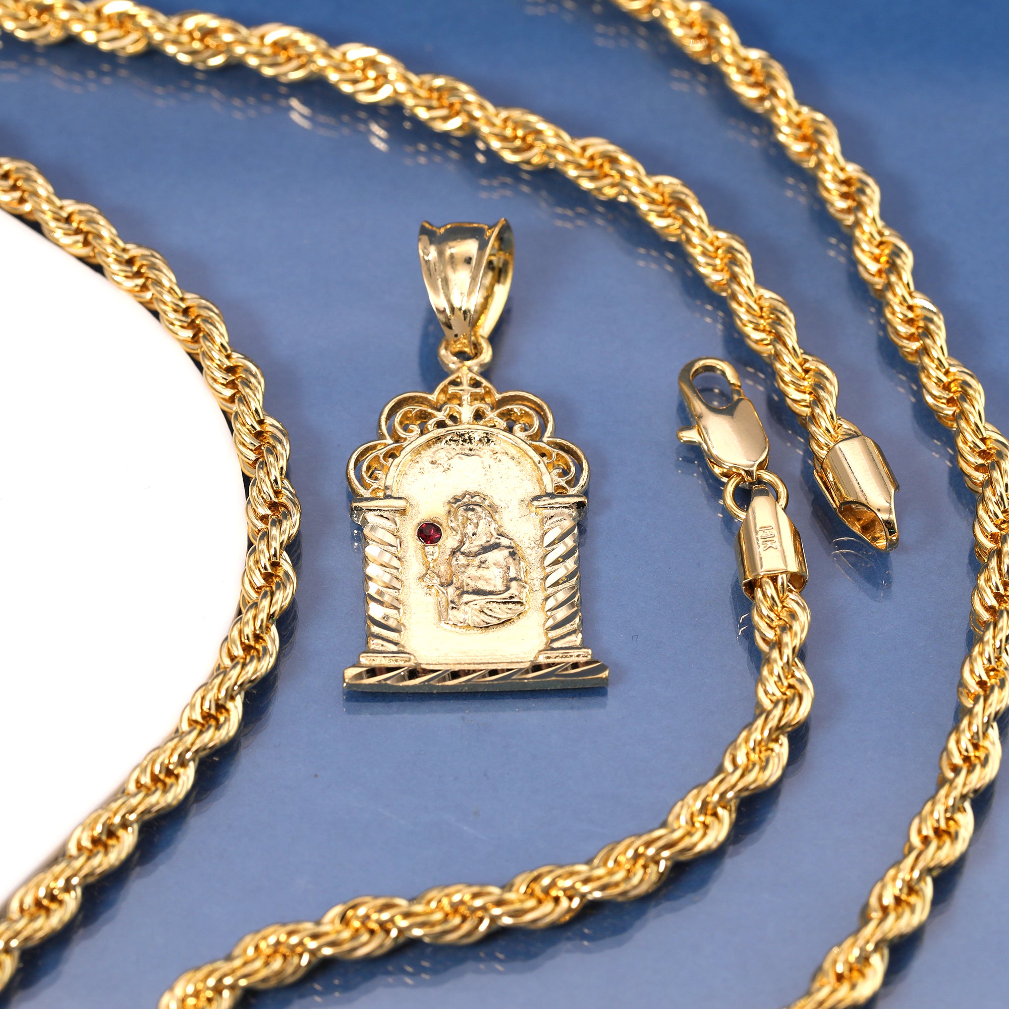 Santa Barbara Temple Pendant Rope Chain 14k Gold Plated