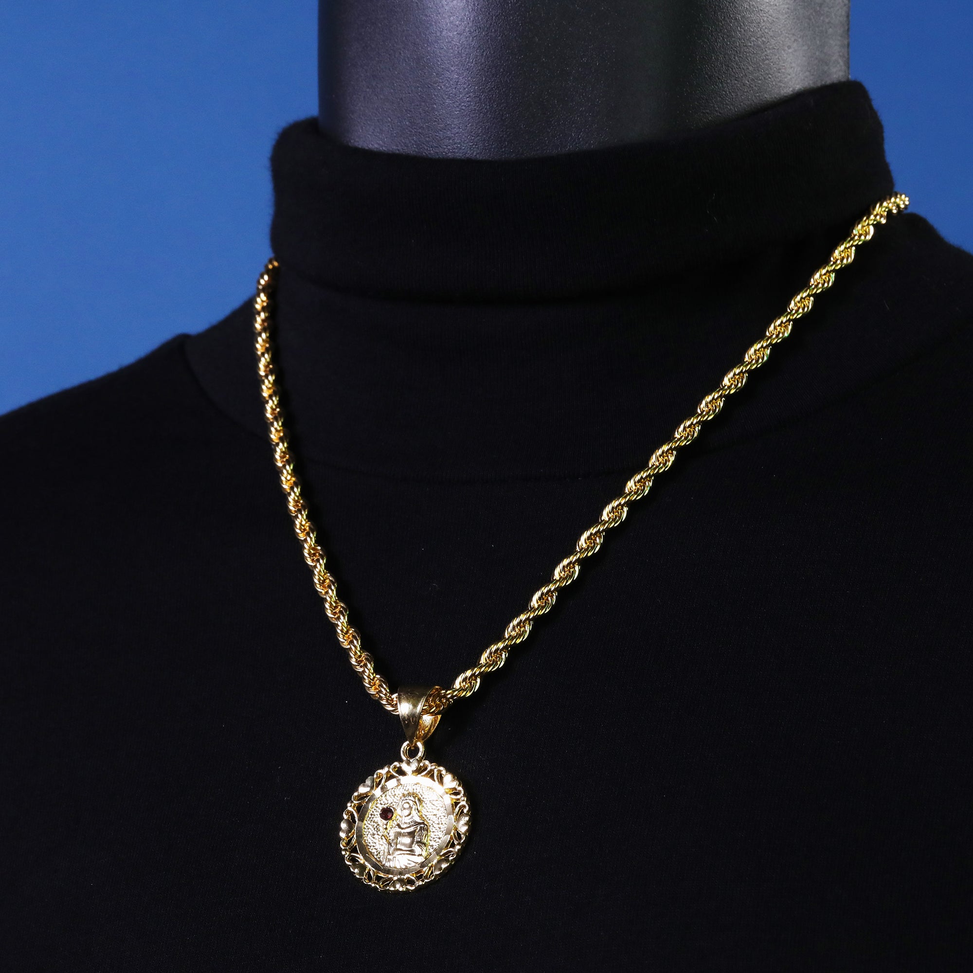 Heart Santa Barbara Pendant Rope Chain 14k Gold Plated