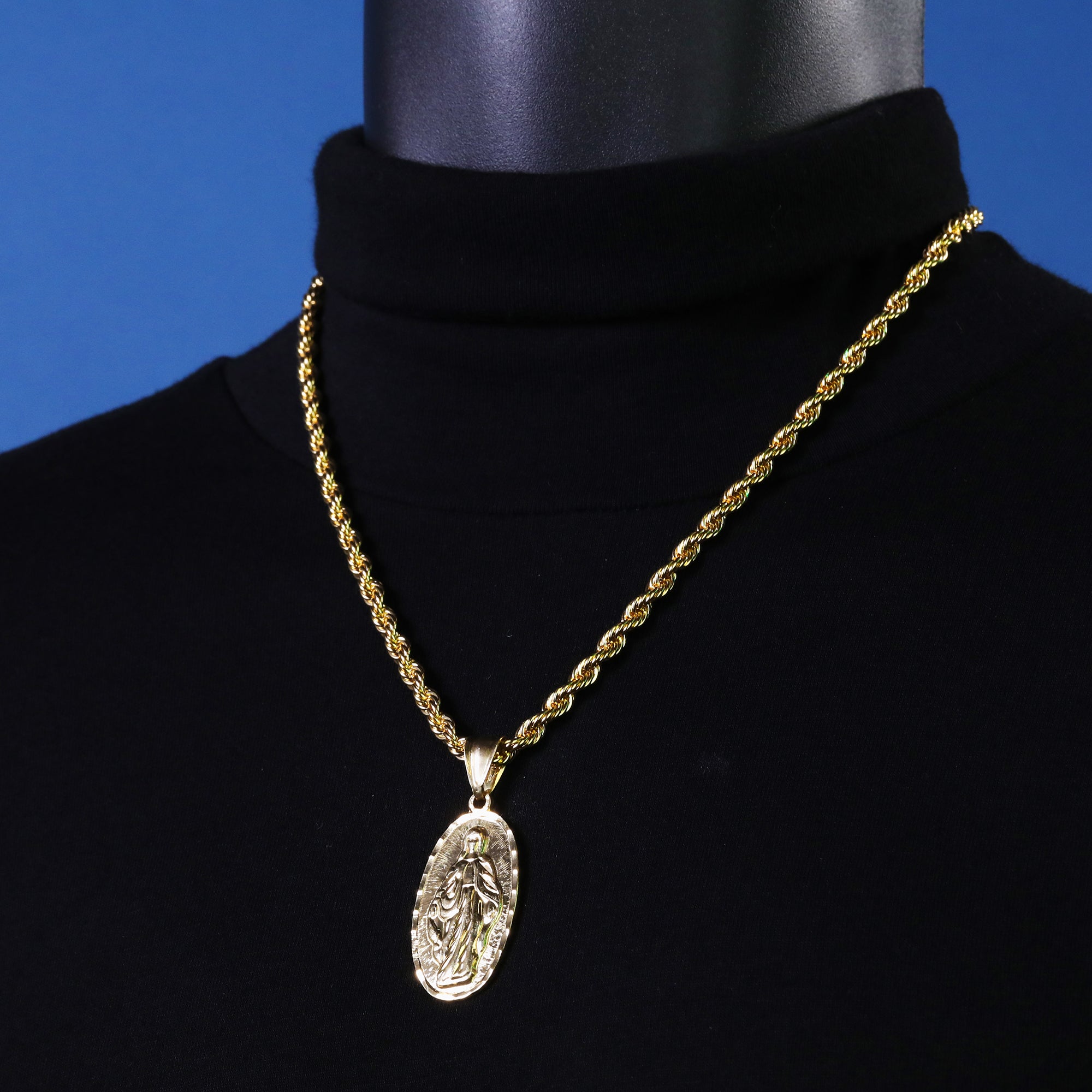 Our Lady Guadalupe Pendant Rope Chain 14k Gold Plated