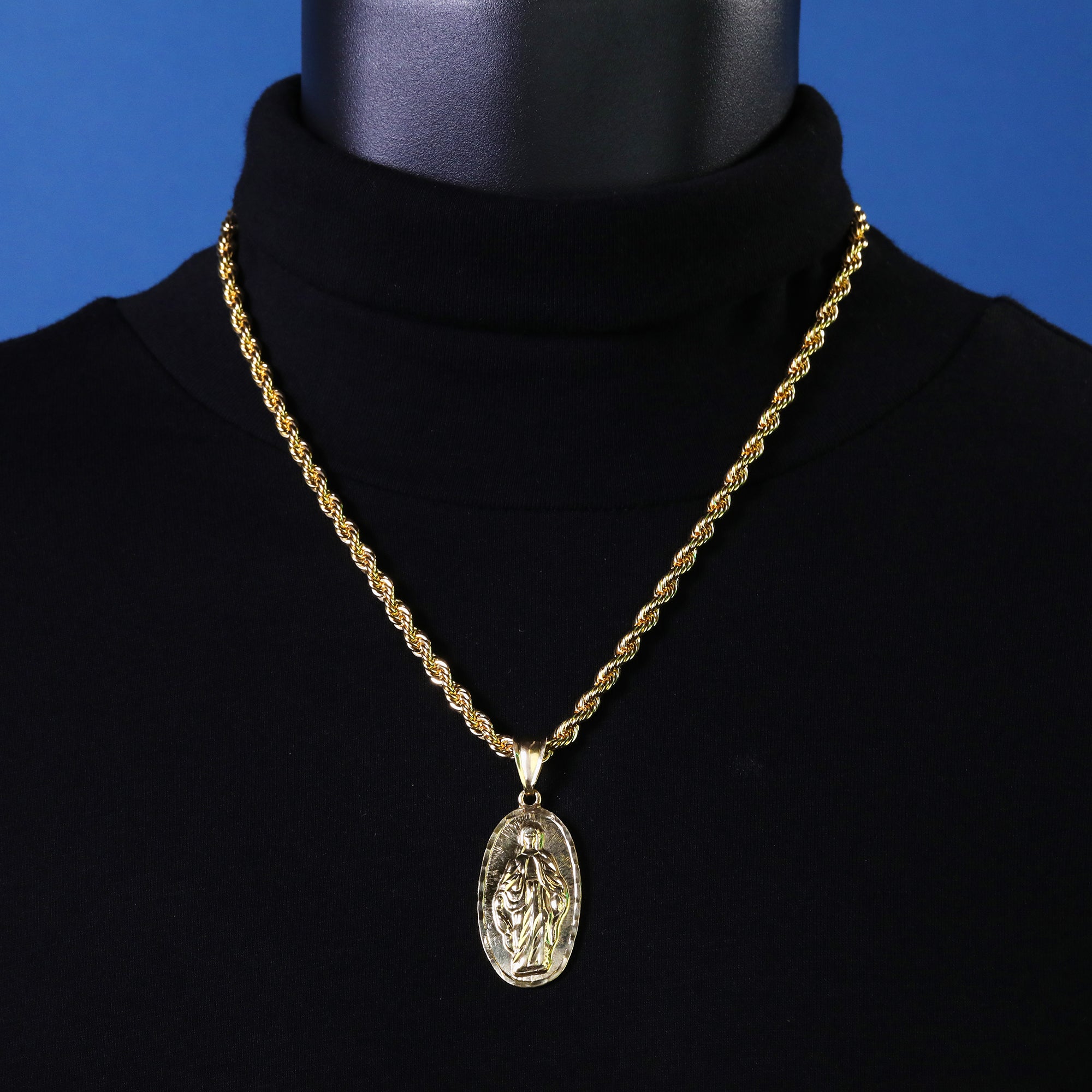 Our Lady Guadalupe Pendant Rope Chain 14k Gold Plated