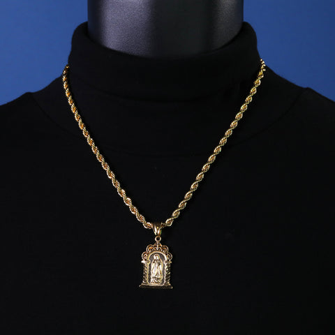 Chapel Virgin Mary Pendant Rope Chain 14k Gold Plated