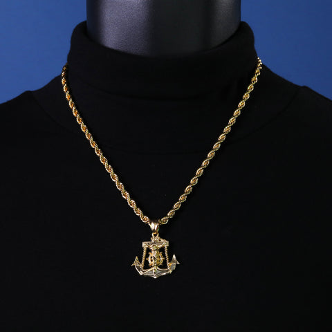 Anchor Jesus Pendant Rope Chain 14k Gold Plated