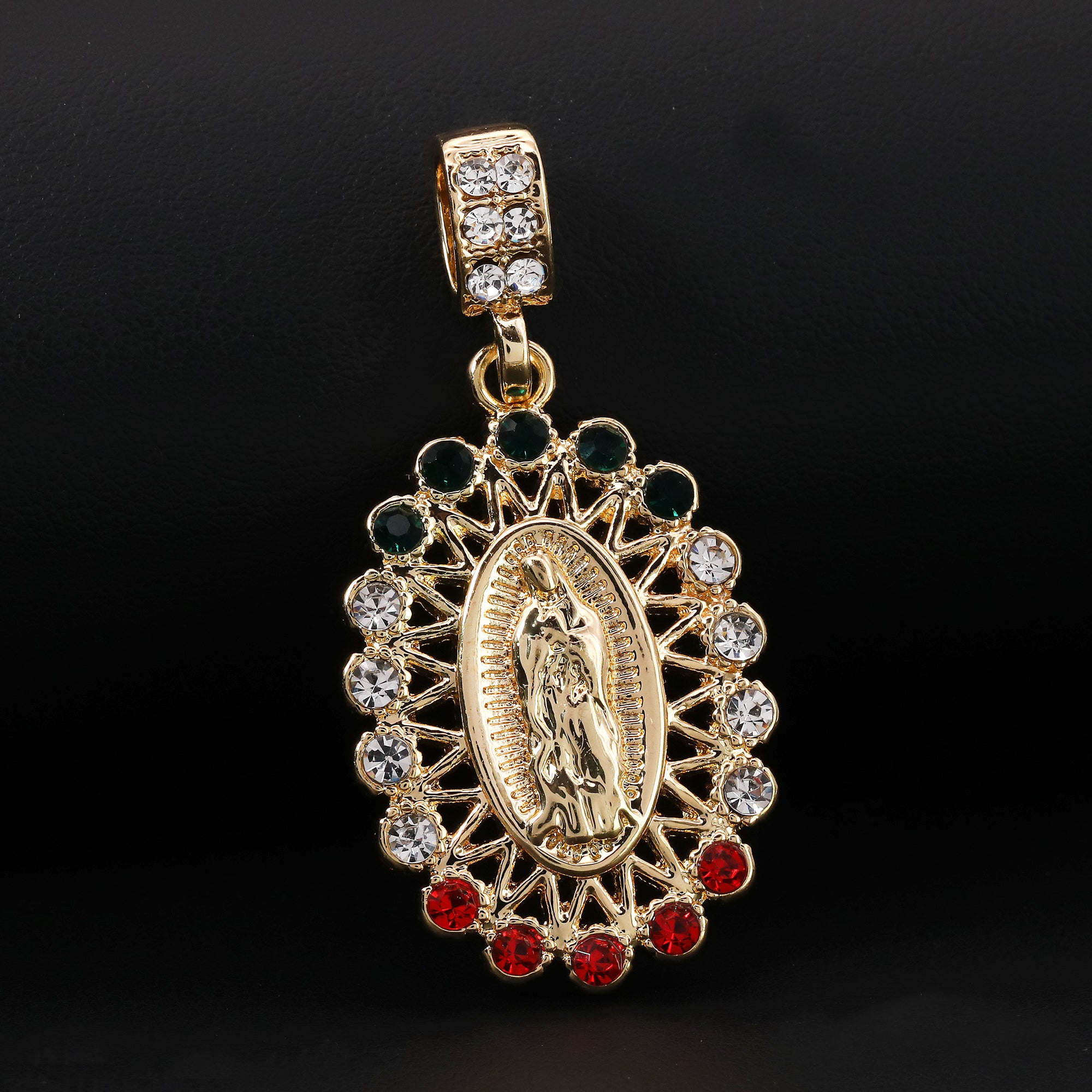 Catholic Colorful Guadalupe Pendant Cubic-Zirconia Gold Plated 20" Cuban Chain