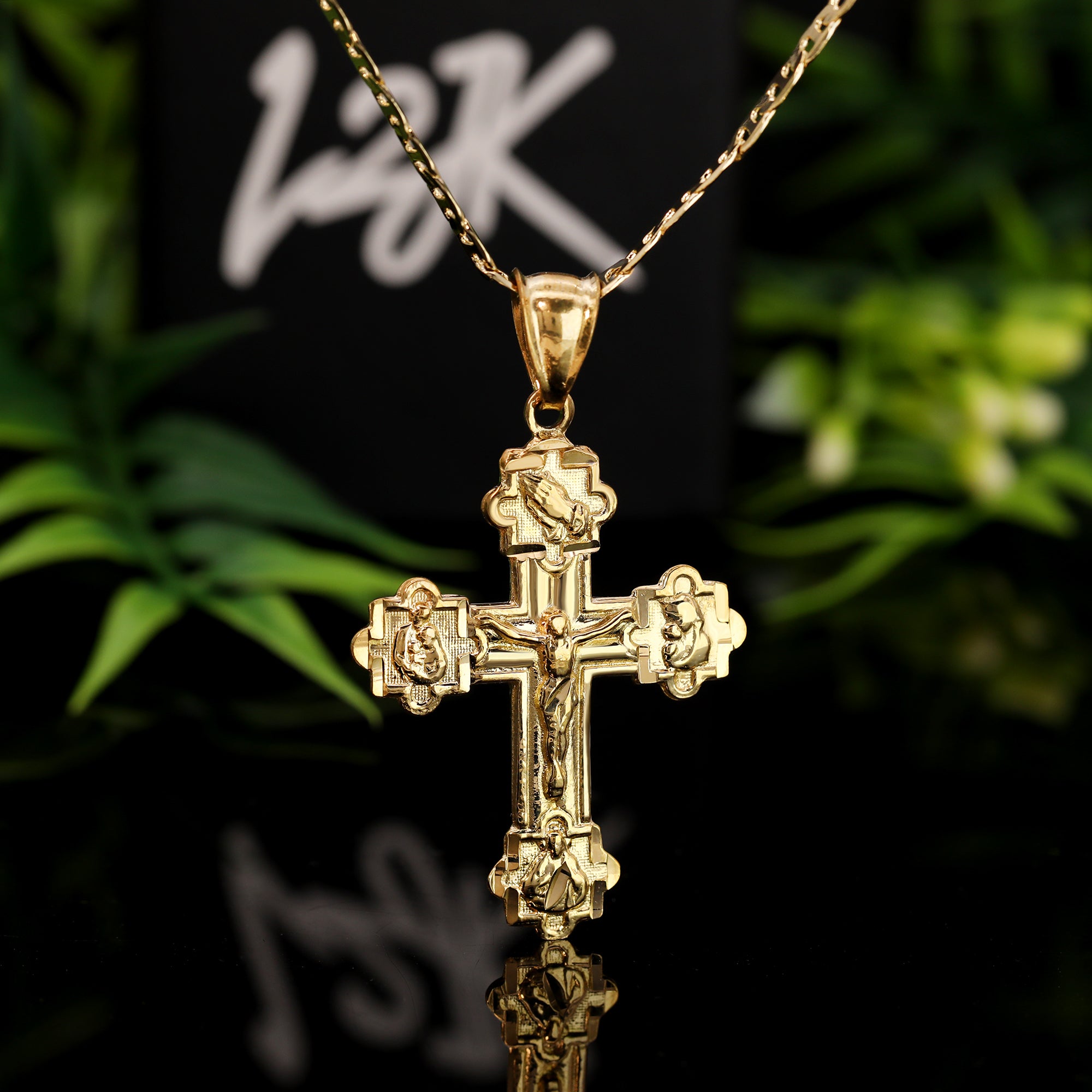 Prayer Cross Pendant Mariner Chain 14k Gold Plated
