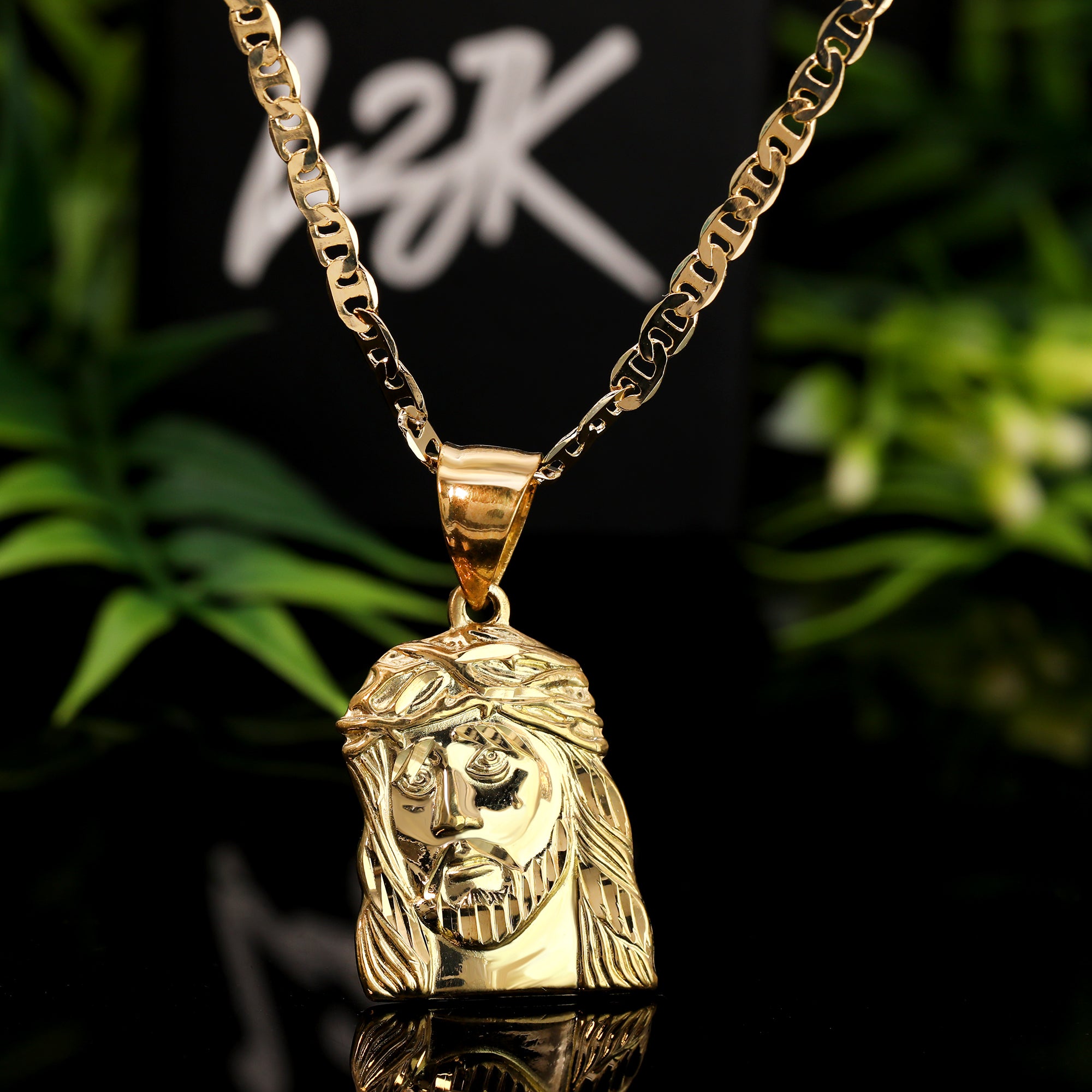 Jesus Face Pendant 01 Mariner Chain 20" Gold Plated