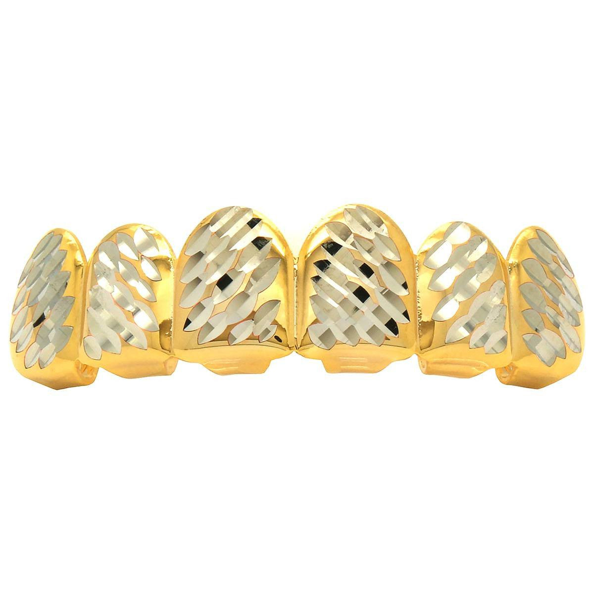 GOLD TOP GRILLZ DIAMOND CUT W/ SILVER