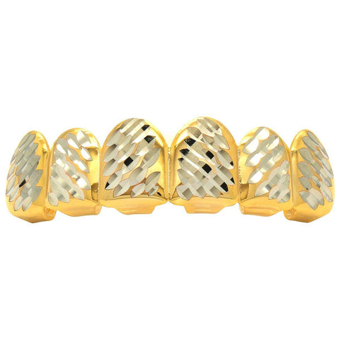 GOLD TOP GRILLZ DIAMOND CUT W/ SILVER