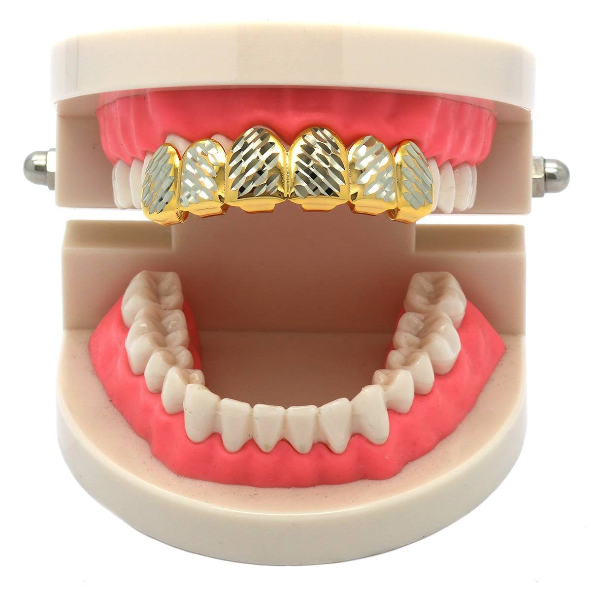 GOLD TOP GRILLZ DIAMOND CUT W/ SILVER