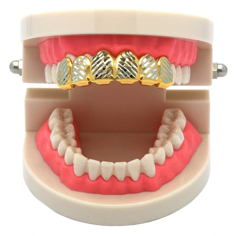 GOLD TOP GRILLZ DIAMOND CUT W/ SILVER