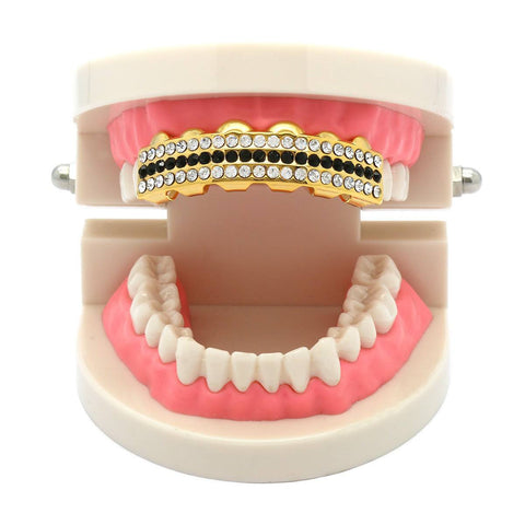 GOLD TOP GRILLZ 3 ROW BLACK