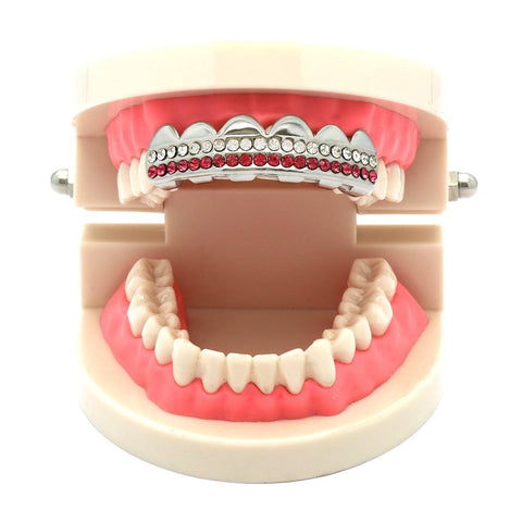 SILVER TOP GRILLZ 2 LINE PINK