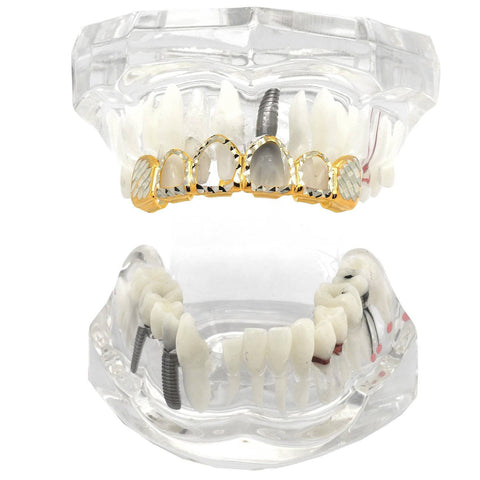 2 TONE TOP GRILLZ 4 OPEN DIAMOND CUT