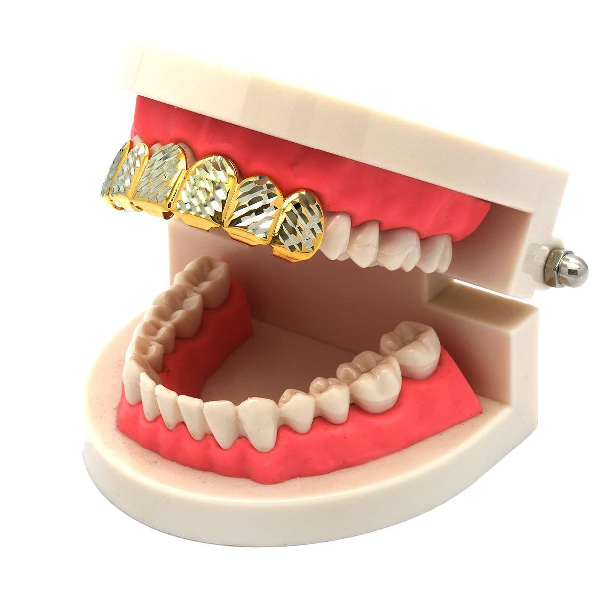 GOLD TOP GRILLZ DIAMOND CUT W/ SILVER