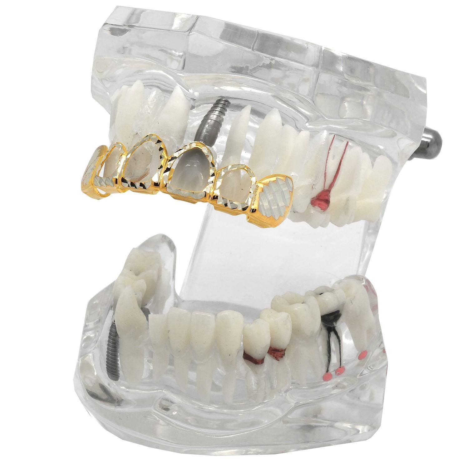 2 TONE TOP GRILLZ 4 OPEN DIAMOND CUT