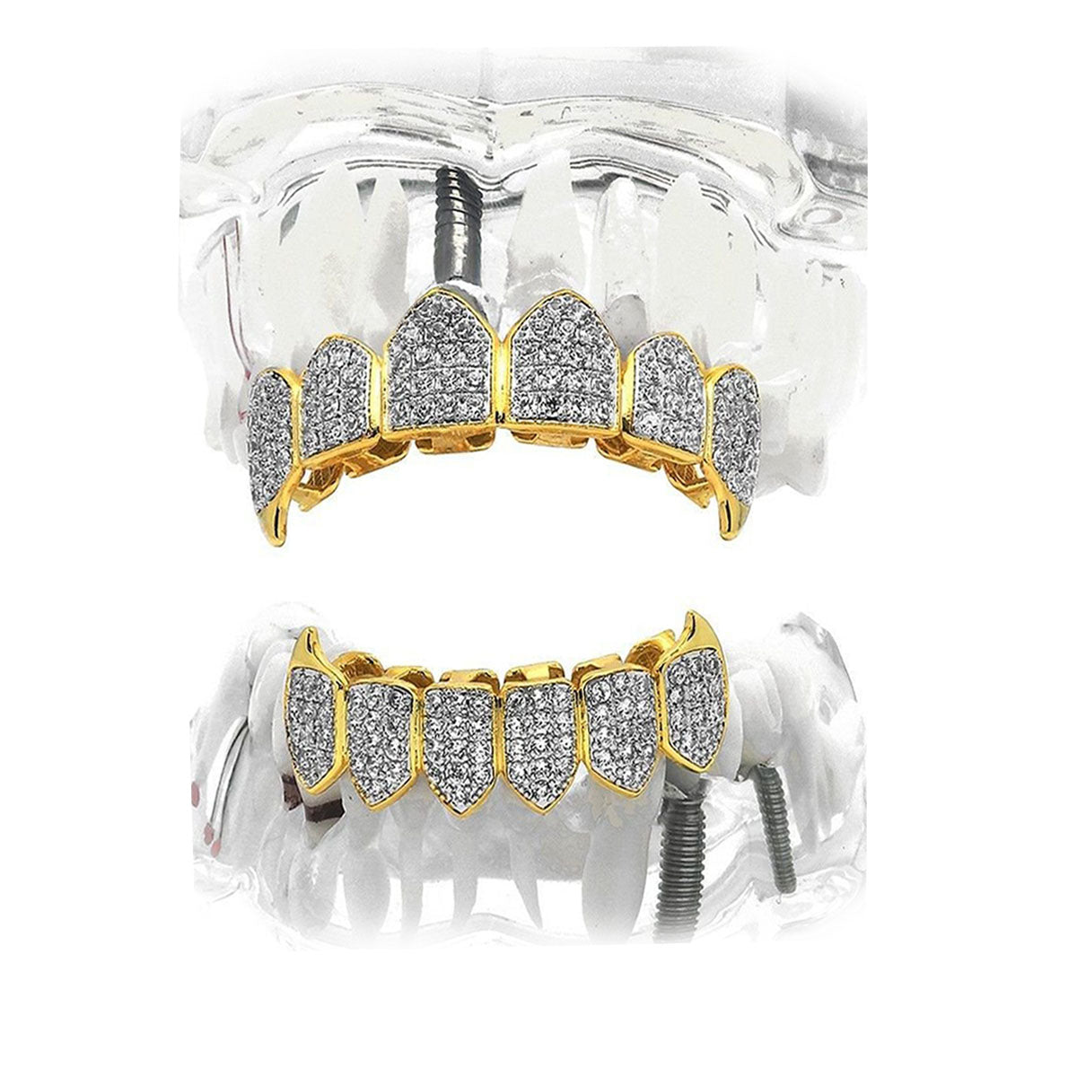 GRILLZ SET 2 TONE FANG FULLY ICED OUT