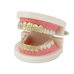 GRILLZ SET GOLD 2 ROW WAVE CZ