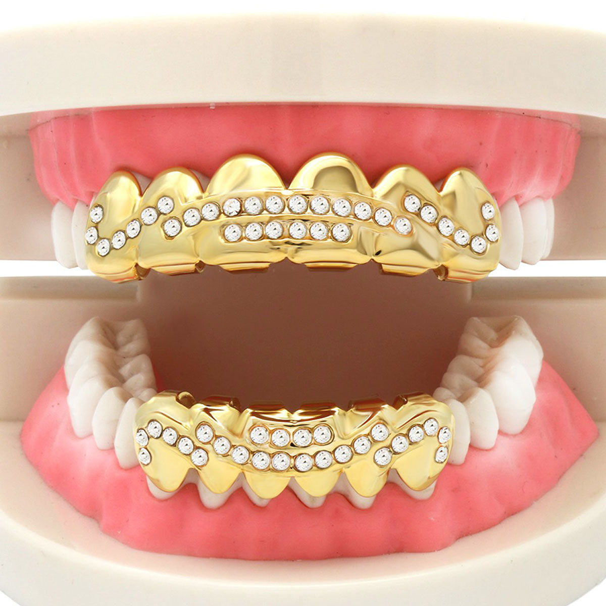 GRILLZ SET GOLD 2 ROW WAVE UP CZ