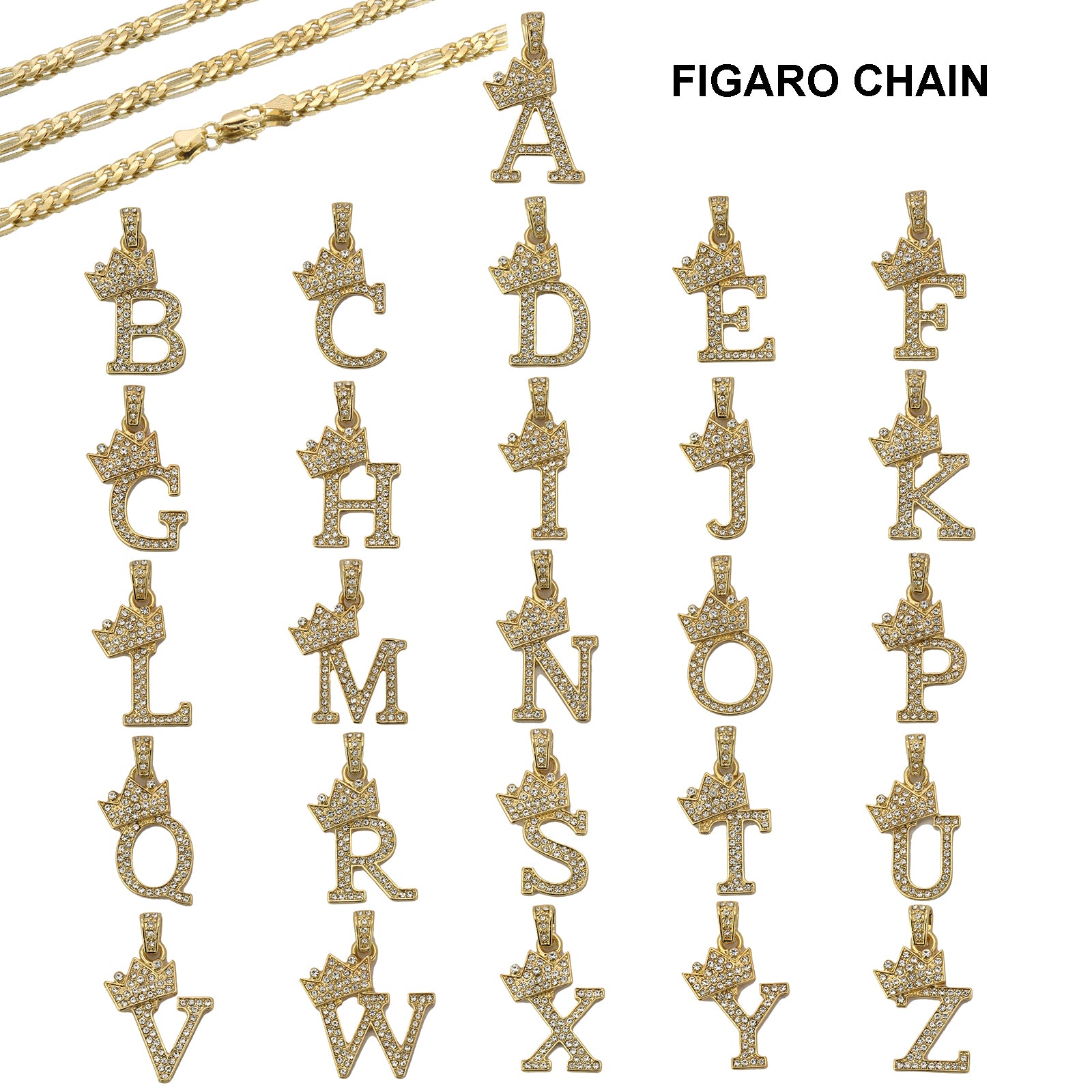 FIGARO CHAIN ALPHABET PENDANT CROWN MINI A-Z