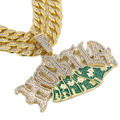 3pc Set Huge HUSTLA Gold Plated 18,20" Fully Cz Hip Hop Cuban Choker Chain