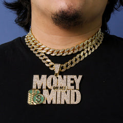 3pc Set – Huge "Money On My Mind" Pendant & 15mm Iced Cuban Chains 18"/20" Gold