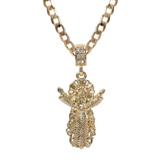 Catholic Risen Jesus Pendant Cubic-Zirconia Gold Plated 18" Cuban Chain