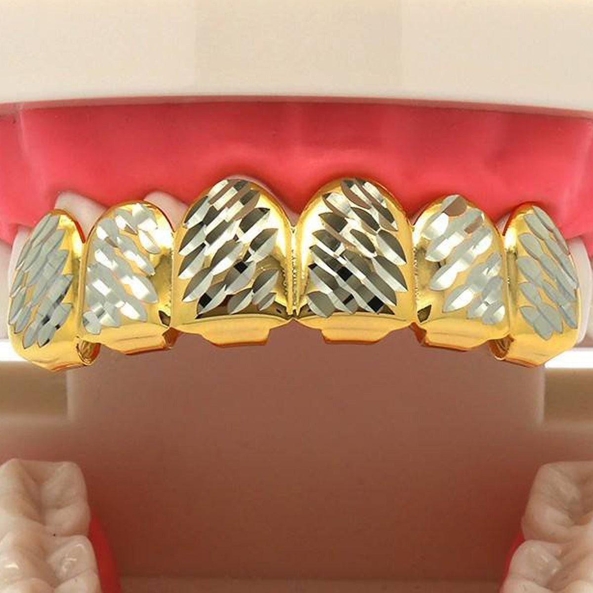 GOLD TOP GRILLZ DIAMOND CUT W/ SILVER