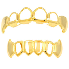 GRILLZ SET GOLD FANG PLAIN FANG 4 OPENING