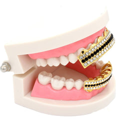 GRILLZ SET GOLD 3 ROW CLEAR BLACK