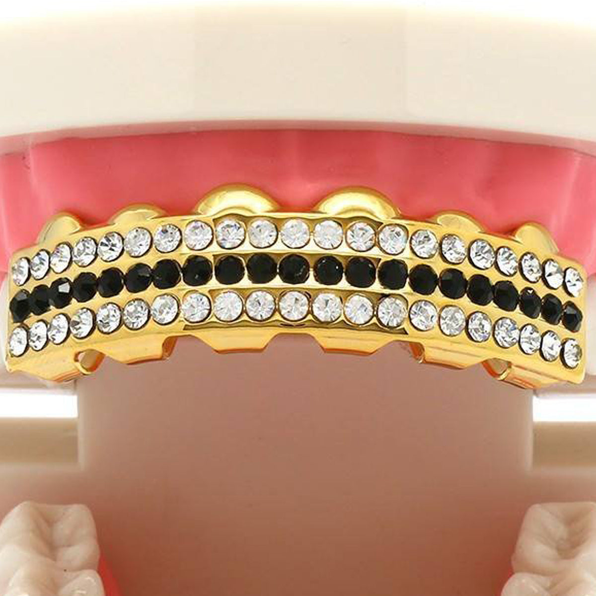 GOLD TOP GRILLZ 3 ROW BLACK