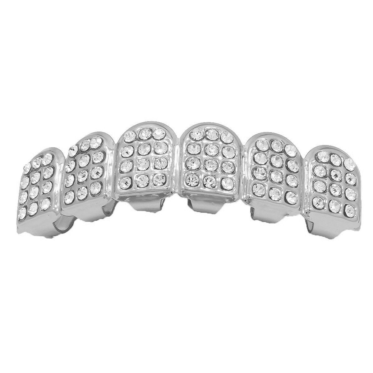 GRILLZ SET SILVER D SHAPE FULLY ICED