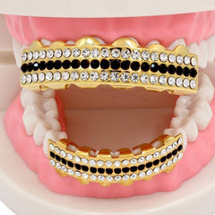 GRILLZ SET GOLD 3 ROW CLEAR BLACK
