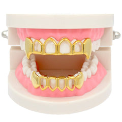 GRILLZ SET GOLD FANG PLAIN FANG 4 OPENING