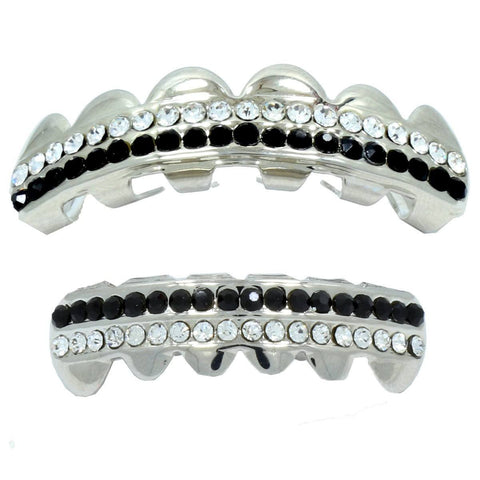 GRILLZ SET RHODIUM 2 ROW BK/CLEAR