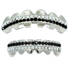 GRILLZ SET RHODIUM 2 ROW BK/CLEAR