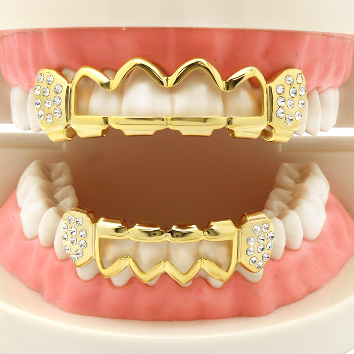 GRILLZ SET GOLD WAVE HOLLOW CZ