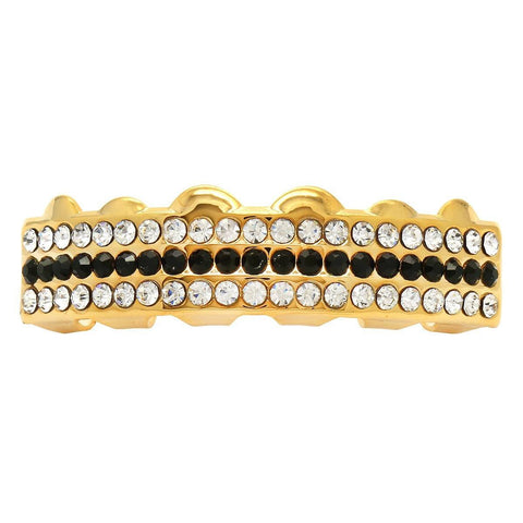 GRILLZ SET GOLD 3 ROW CLEAR BLACK