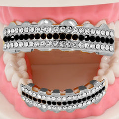 GRILLZ SET RHODIUM 3 ROW CLEAR BLACK
