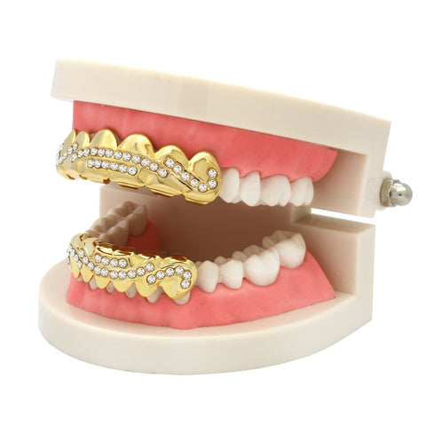 GRILLZ SET GOLD 2 ROW WAVE UP CZ