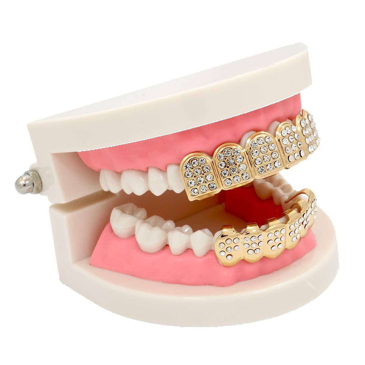 GOLD D SHAPE FULLY ICED TOP AND BOTTOM SET