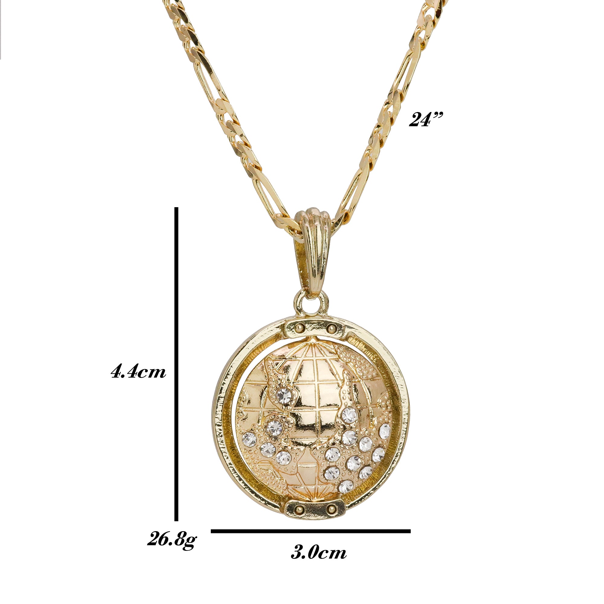 Iced Globe Spinner Pendant 24 Figaro Chain Hip Hop 18k Jewelry Necklace