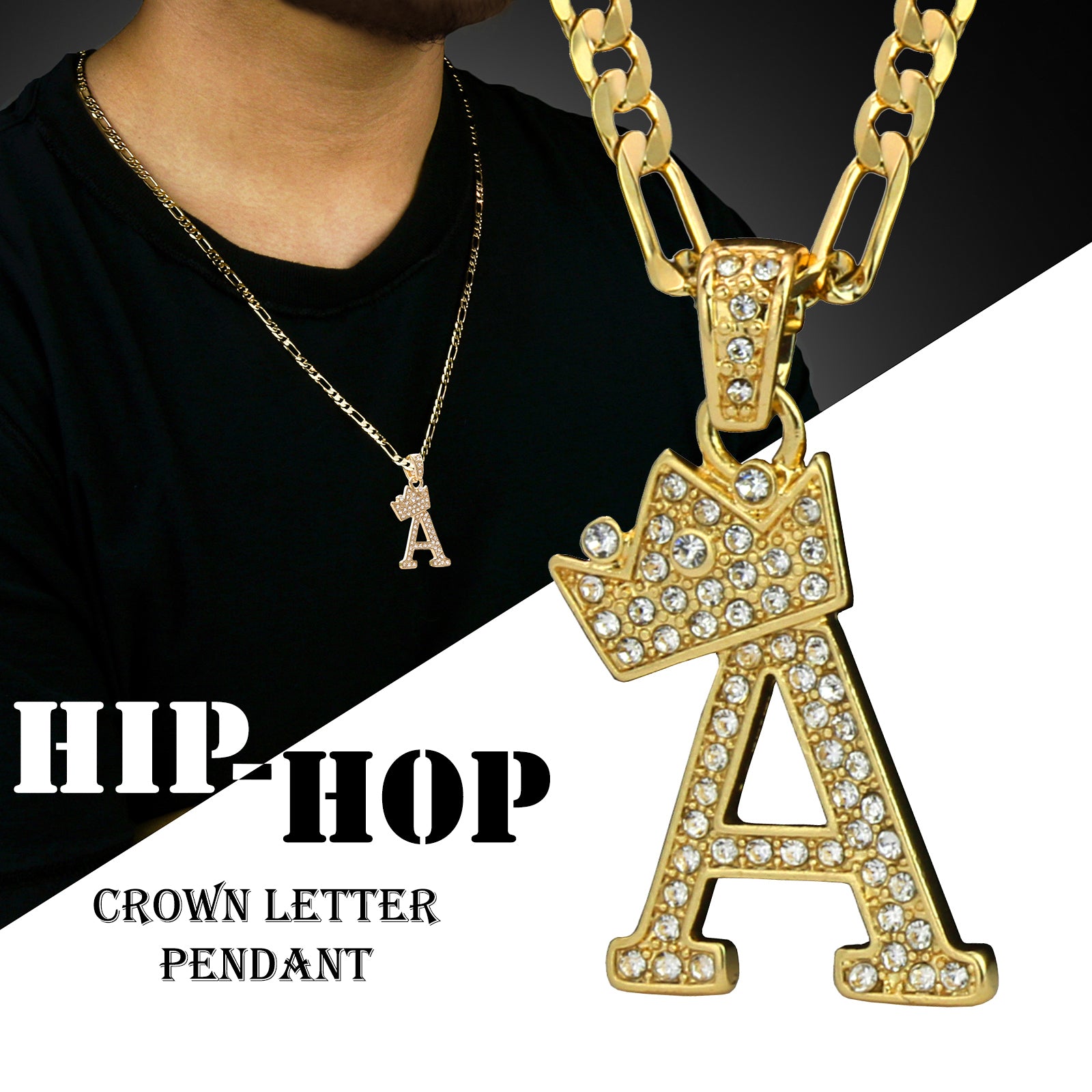 FIGARO CHAIN ALPHABET PENDANT CROWN MINI A-Z