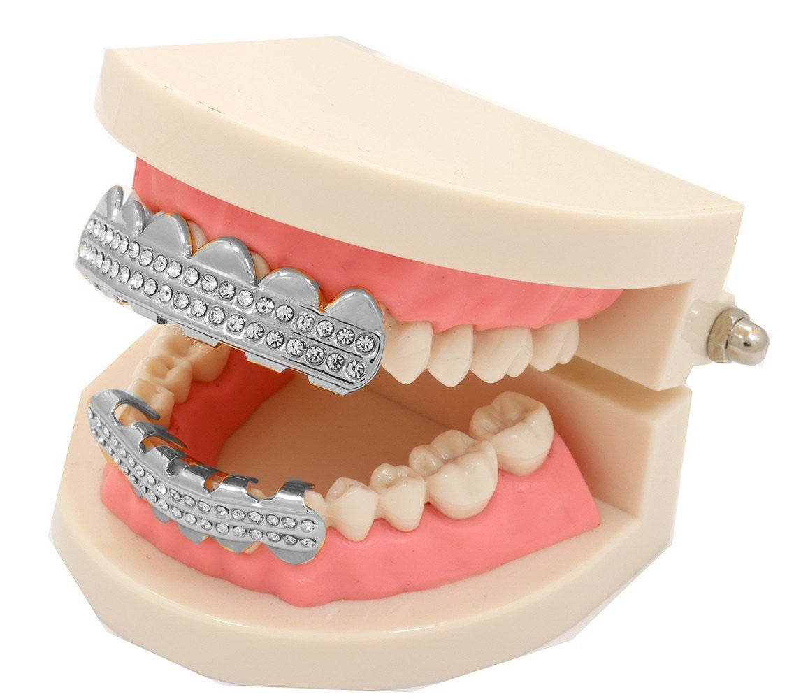 GRILLZ SET 2ROW SILVER BLINGKINGSTAR