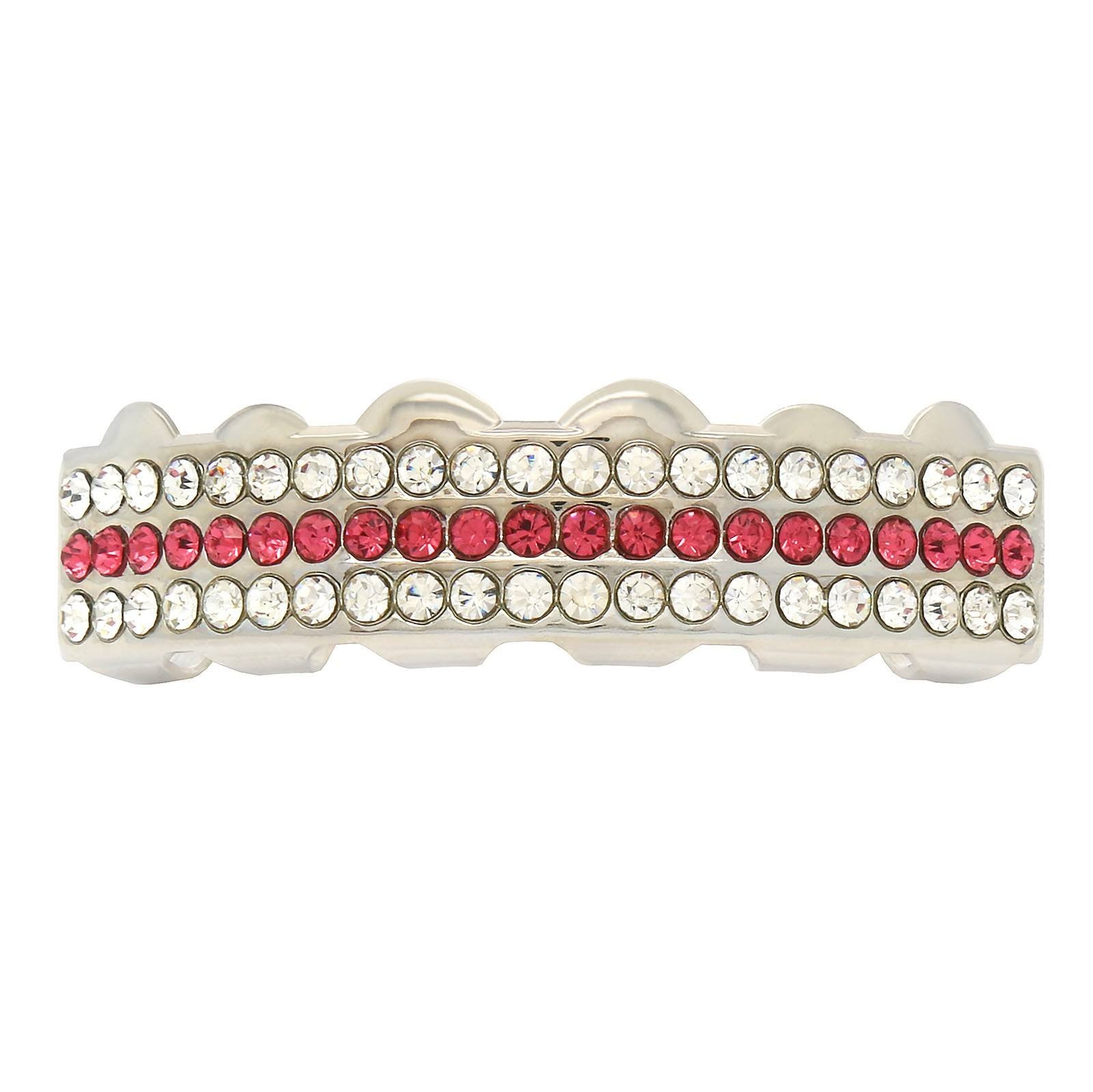 SILVER TOP GRILLZ 3 ROW PINK