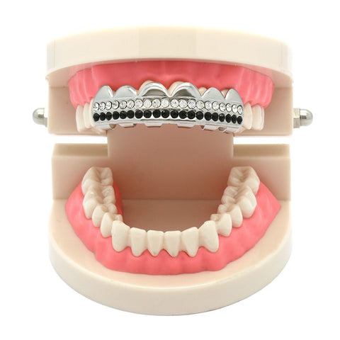 SILVER TOP GRILLZ 2 LINE BLACK