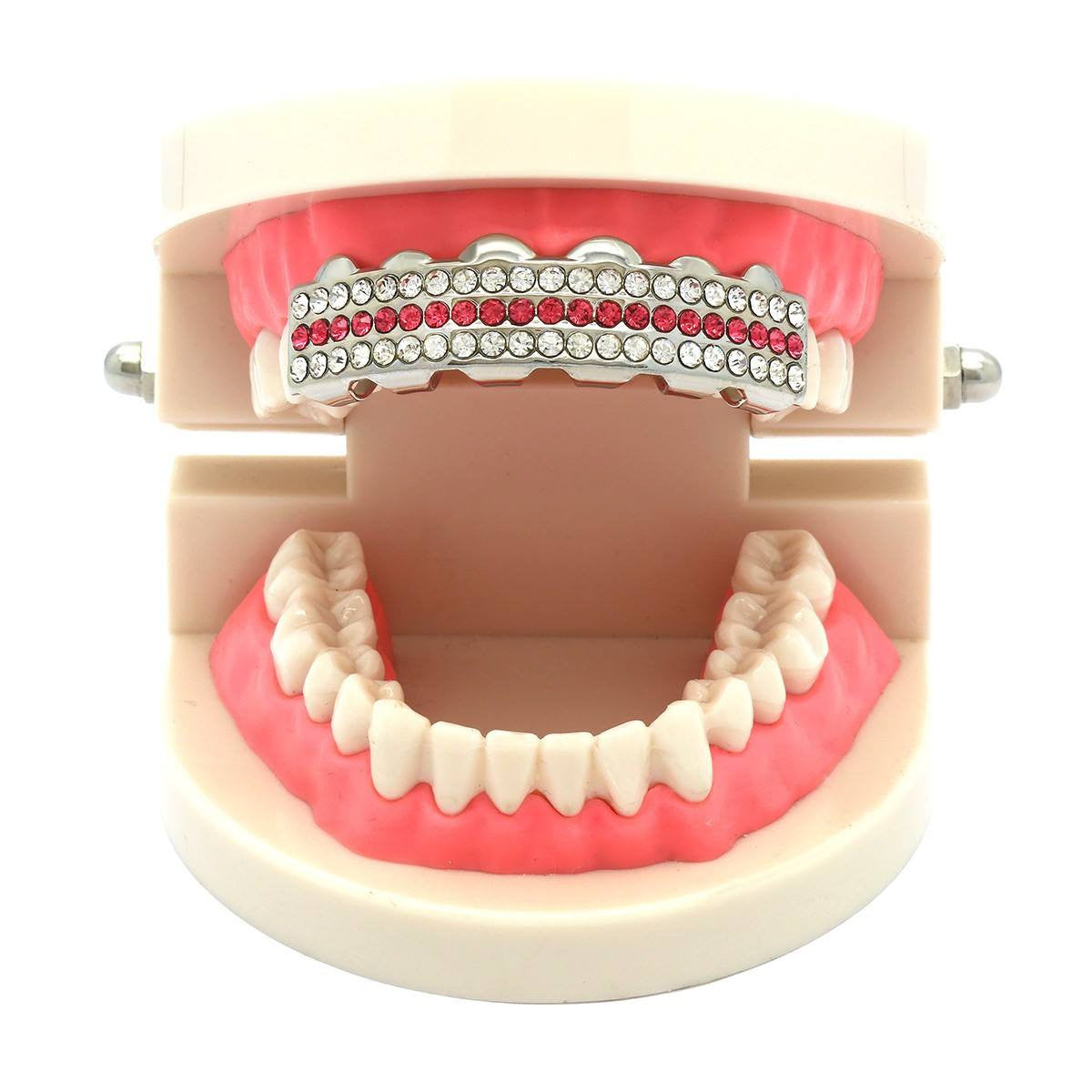 SILVER TOP GRILLZ 3 ROW PINK