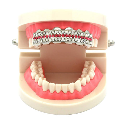 SILVER TOP GRILLZ 3 ROW PINK