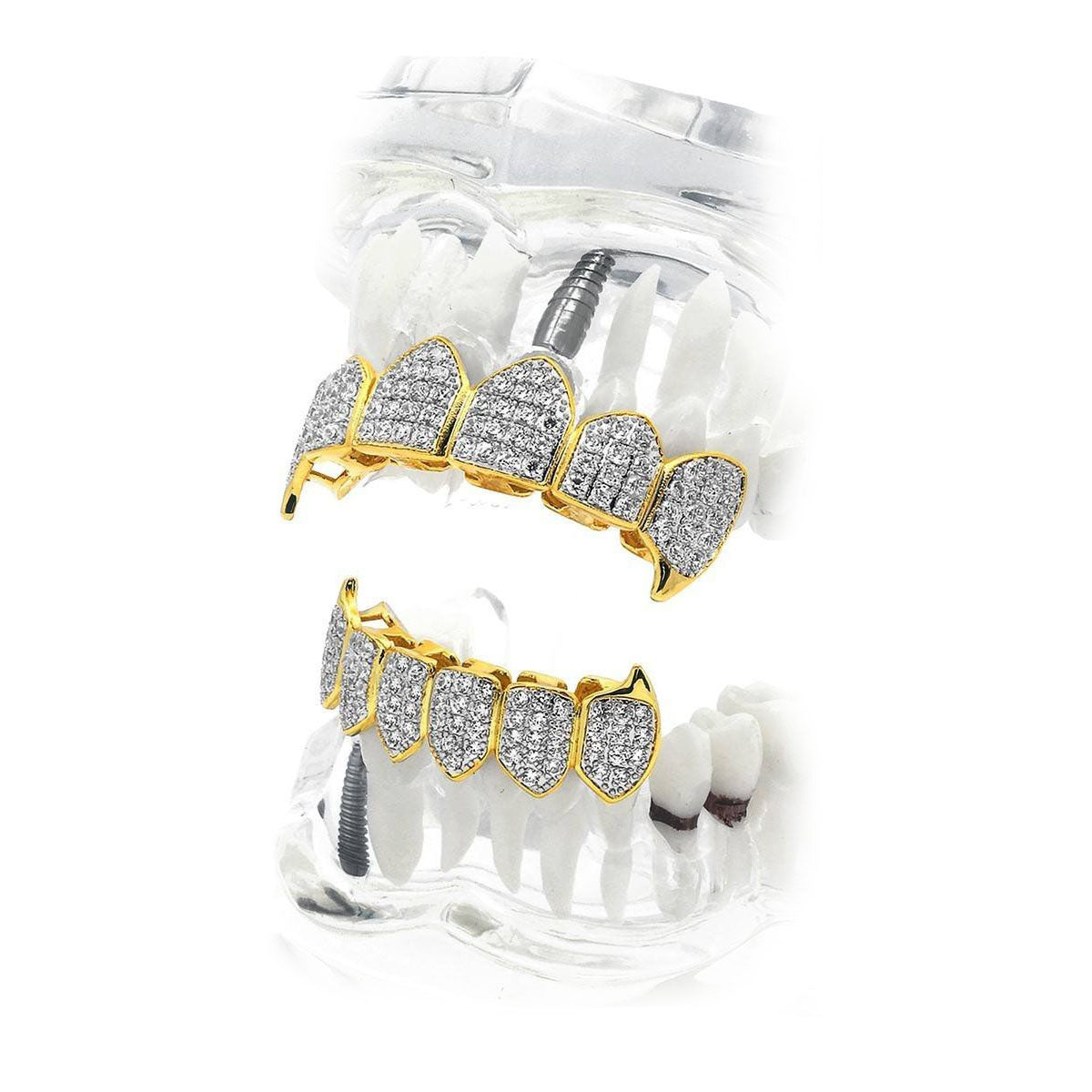 GRILLZ SET 2 TONE FANG FULLY ICED OUT