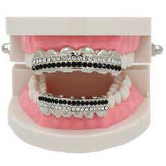 GRILLZ SET RHODIUM 2 ROW BK/CLEAR