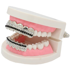GRILLZ SET RHODIUM 2 ROW BK/CLEAR